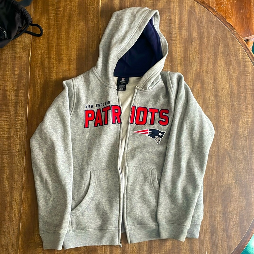 Gray Patriots Zip Up Hoodie Team Apparel Youth Size Lg 14-16